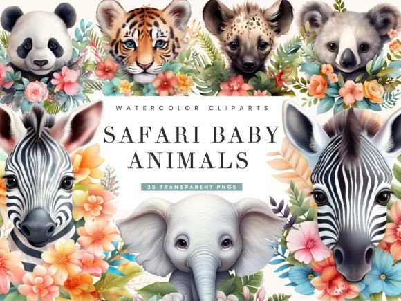 Download Watercolor Safari Baby Animals Clipart - Baby animals clipart Collection