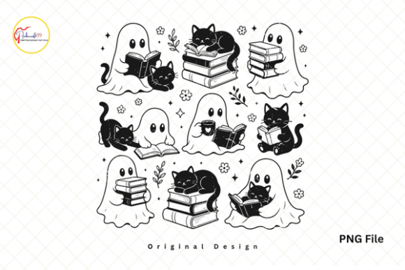 Download Ghost Black Cat Reading Book PNG - Premium Resources
